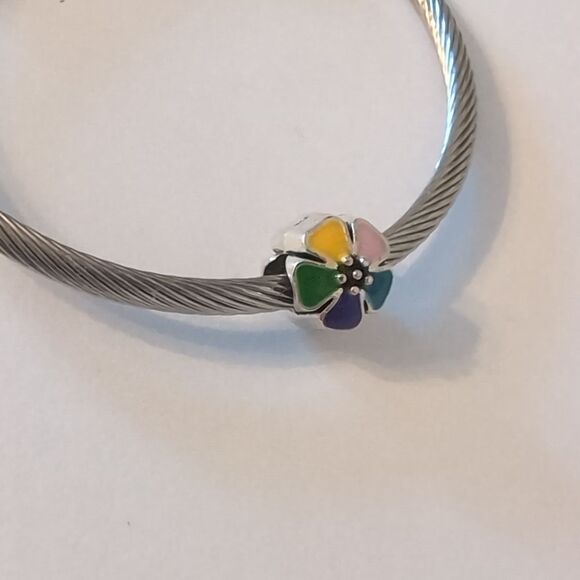 Silver Colorful Flower‎ Charm for Pandora Style Bracelet - Picture 3 of 4